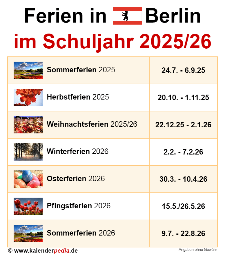  Foto zu Ferien in Berlin im Schuljahr 2025/26 