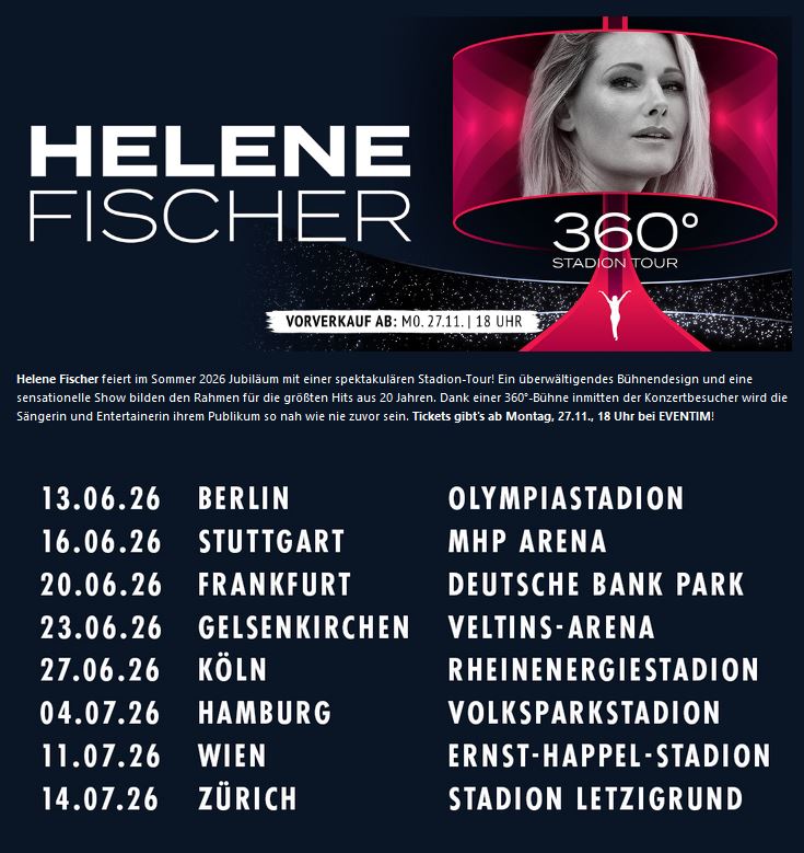  Helene Fischer - 360° Stadion Tour 2026 - Concertvisions 