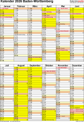  Kalender 2026 Baden-Württemberg: Ferien, Feiertage, PDF-Vorlagen Motiv 