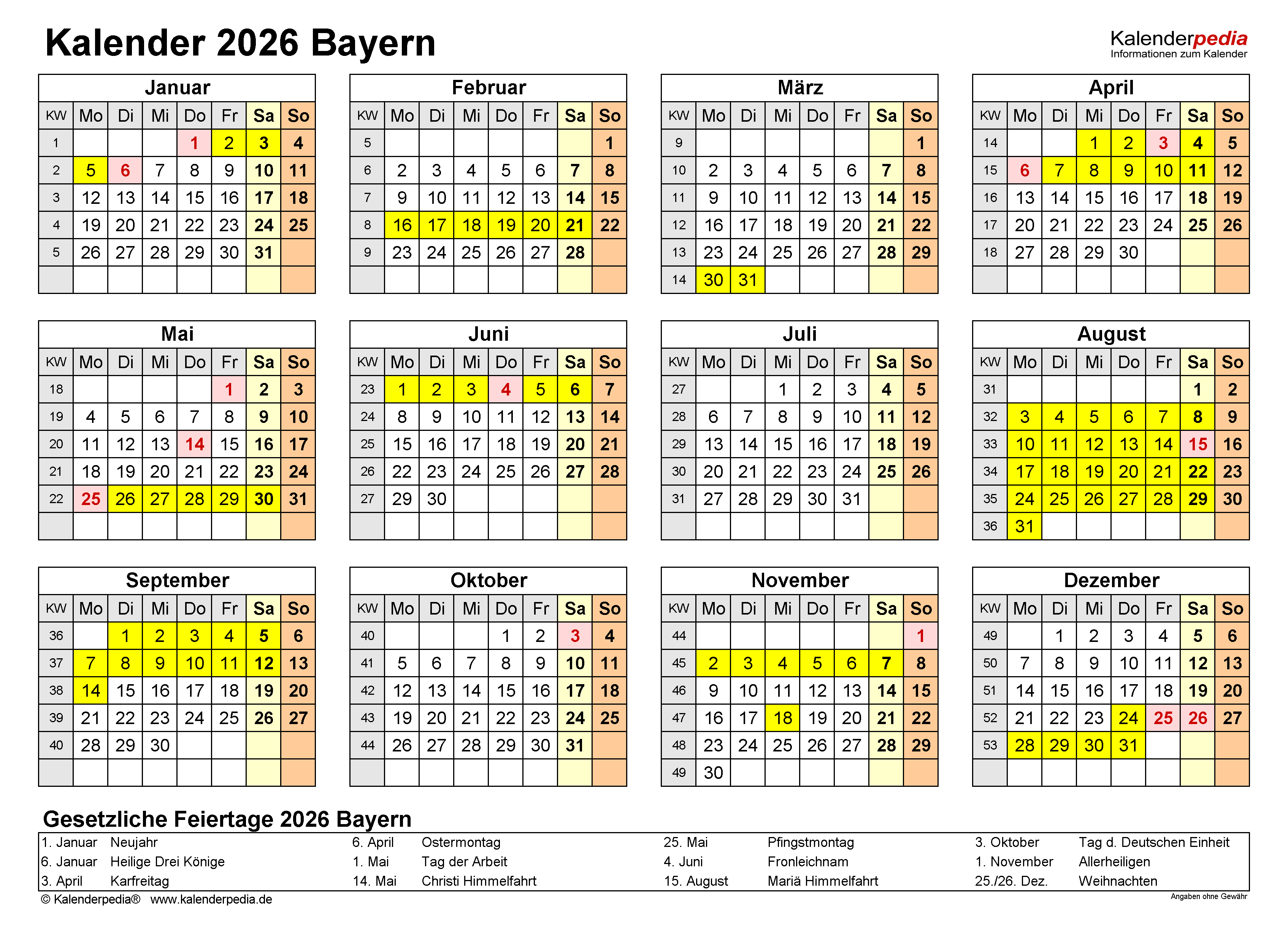  Foto zu Kalender 2026 Bayern: Ferien, Feiertage, PDF-Vorlagen 