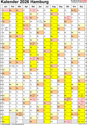  Kalender 2026 Hamburg: Ferien, Feiertage, Excel-Vorlagen Motiv 