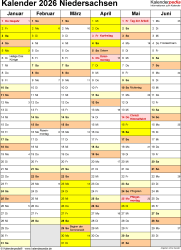  Kalender 2026 Niedersachsen: Ferien, Feiertage, PDF-Vorlagen Bildidee 