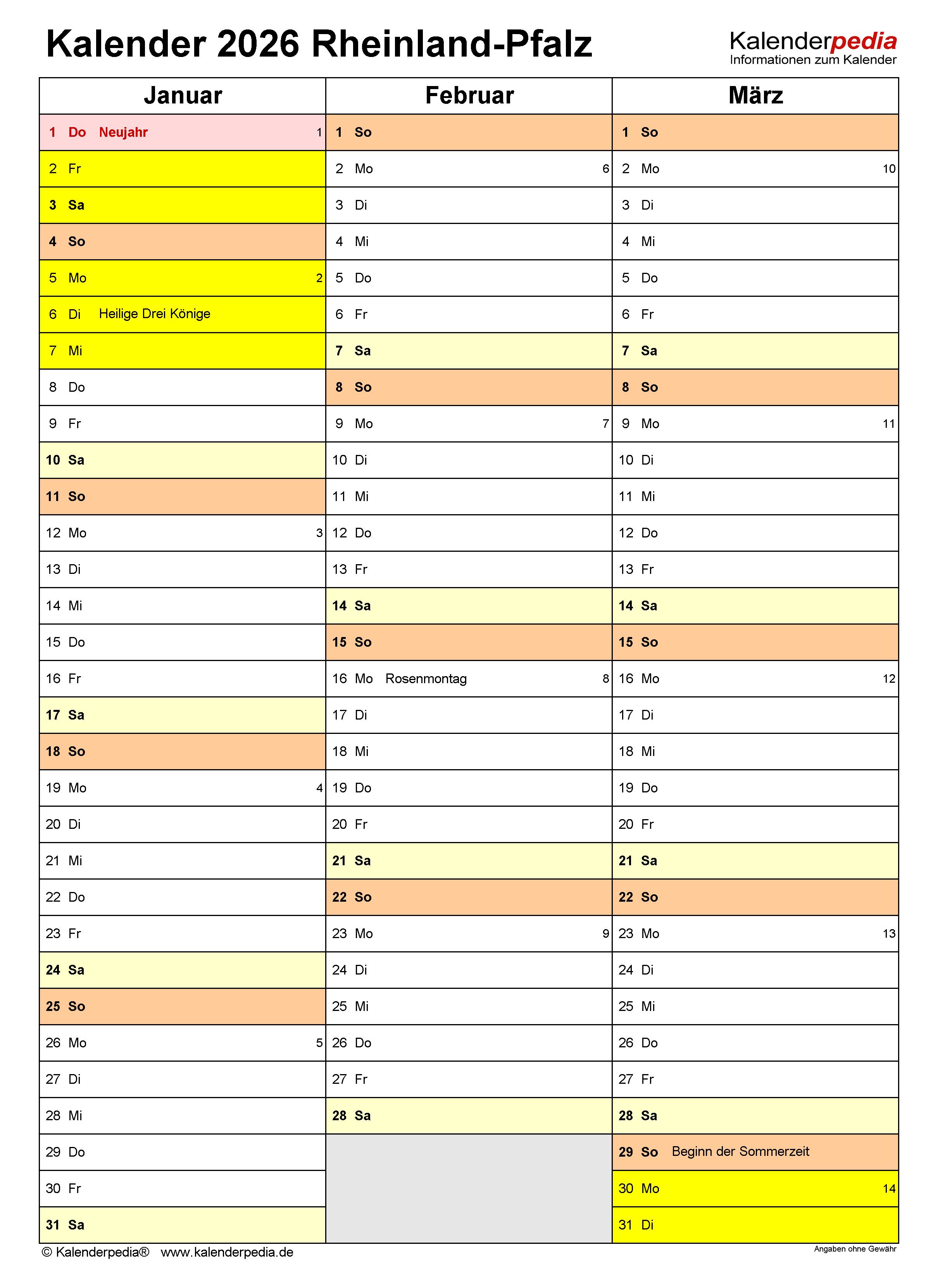  Kalender 2026 Rheinland-Pfalz: Ferien, Feiertage, PDF-Vorlagen 
