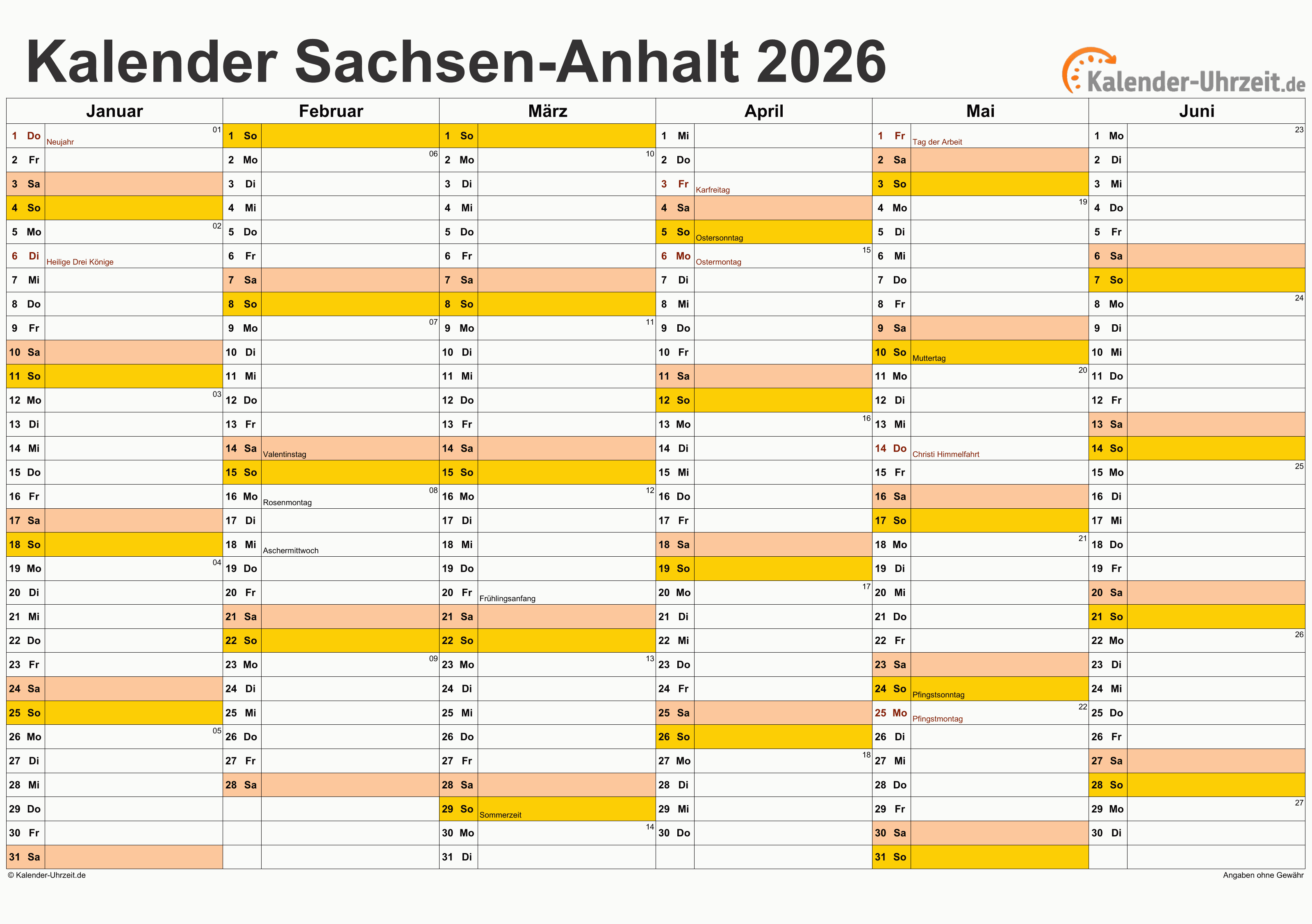  Foto zu Feiertage 2026 Sachsen-Anhalt + Kalender 