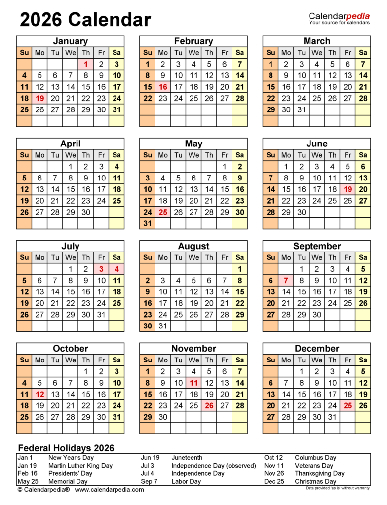  2026 Bi-Weekly Pay Calendar - Free Printable Calendar 