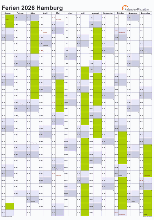  Ferien Hamburg 2026 - Ferienkalender zum Ausdrucken 