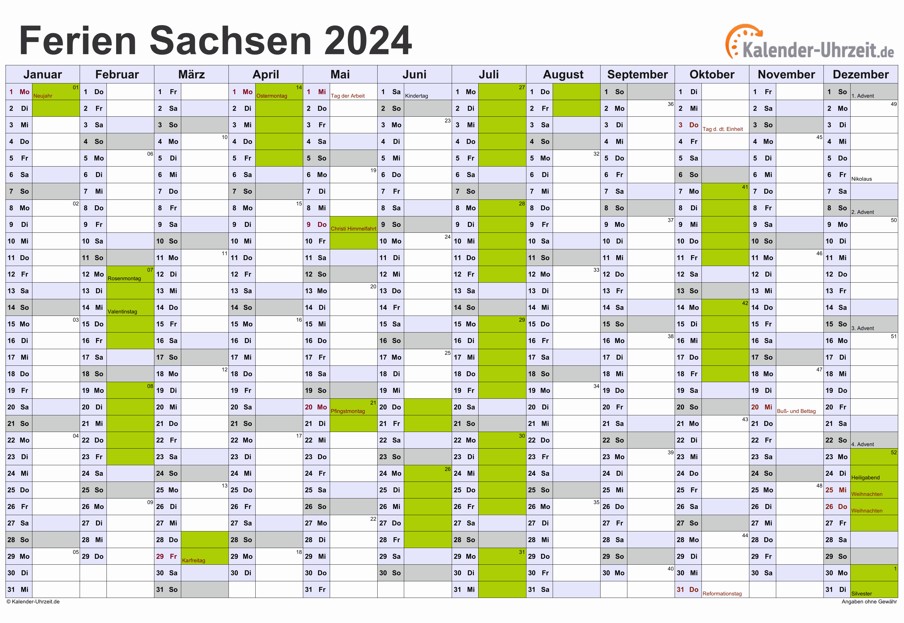 Kalender Sachsen 2024 Zum Ausdrucken